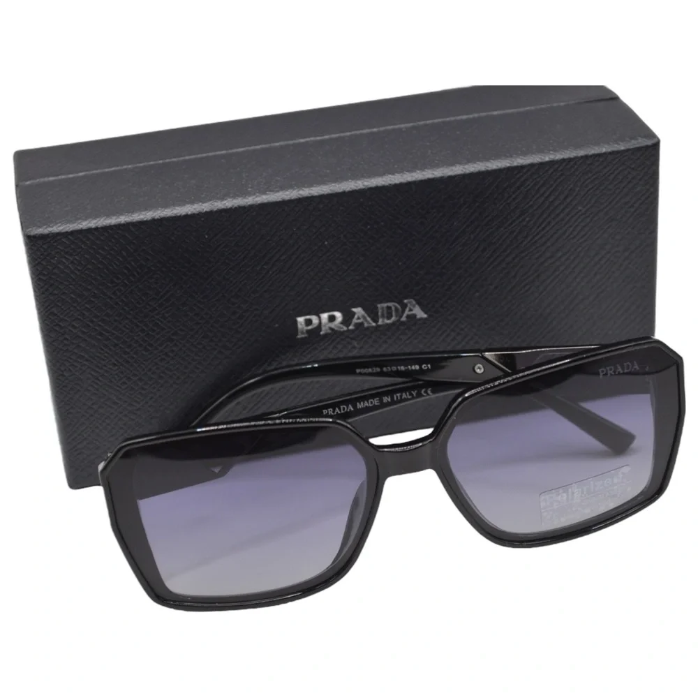 Prada Women’s Polarized Sunglasses | Black/Gunmetal | Gray-Purple Gradient - Picture 12 of 16